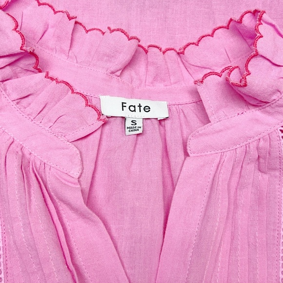 Fate All About You Hot Pink Linen Blend Embroidered Blouse Size Small - Picture 3 of 11